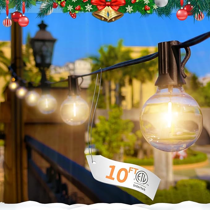 10FT LED Outdoor String Lights - Waterproof Patio Lights Shatterproof G40 Edison Globe Bulb, Connectable Hanging Outdoor String Lighting for Indoor Backyard Yard Gazebo Porch Party Decor - SOLROS