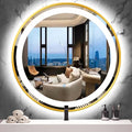 32 inches Round Gold Frame LED Bathroom Mirror, Wall Mount Home Mirror with 3 Color Dimmable Lights, Anti-Fog Smart Touch Sensor Mirror
