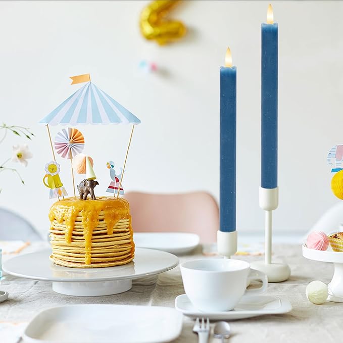 Blue Flameless Taper Candles with Rmote, 9.6" Real Wax Battery Operated Candles with 3D Wick, 3 Pack Led Candlesticks Flickering, Electric Candlesticks for Home, Wedding, Party Decor