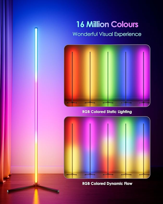 LED Corner Floor Lamp 2 Pack, 65" Tall Smart RGB Floor Lamp with APP and Remote Control, Ambient Lighting Color Changing Standing Lamps with Music Sync and Timing for Living Room, Bedroom, Gaming Room
