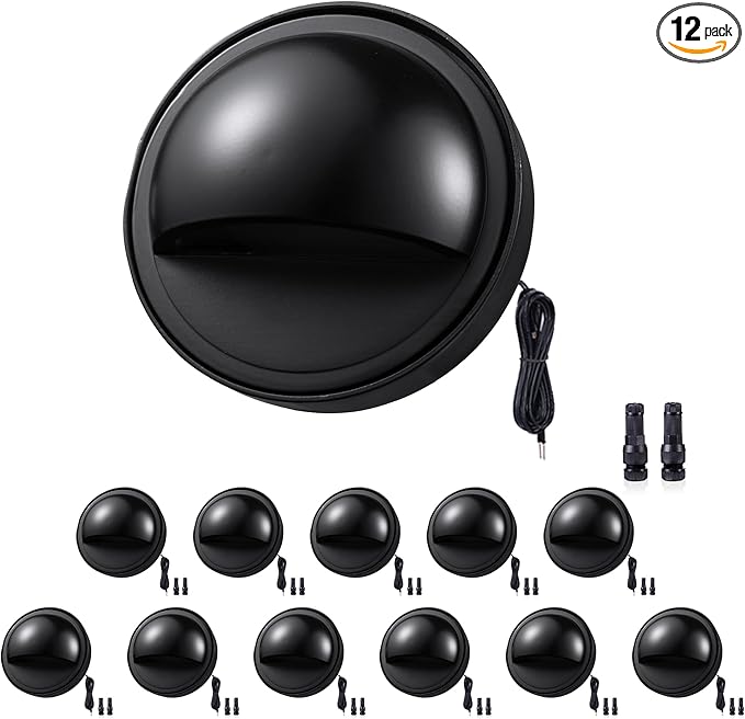 Gardenreet Low Voltage Deck Lights - Outdoor Solid Brass Step Lights, Landscape 12V LED Hardwired Waterproof, Round Black Lighting for Fence Wall Yard Stair Without G4 Bulb 12 Pack