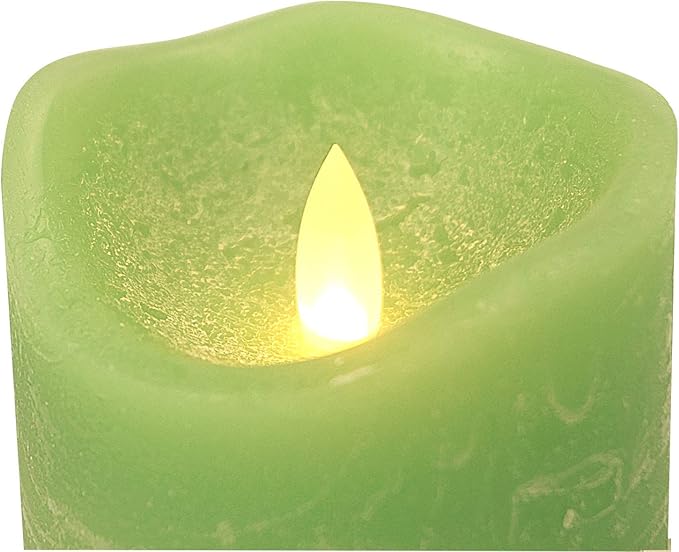 CANDLE CHOICE Battery Operated Flameless Candles with Remote Timer Real Wax Realistic Bright Flickering Electric LED Pillars Lights Wedding Party Christmas Decorations Set of 3 Rustic Texture Green