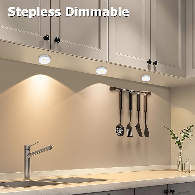 Rechargeable Puck Lights, 3 CCT & Dimmable Under Cabinet Lighting Wireless Magnetic Battery Operated Closet Light 2W 70LM White(5 Pack, Remote Control not Included)