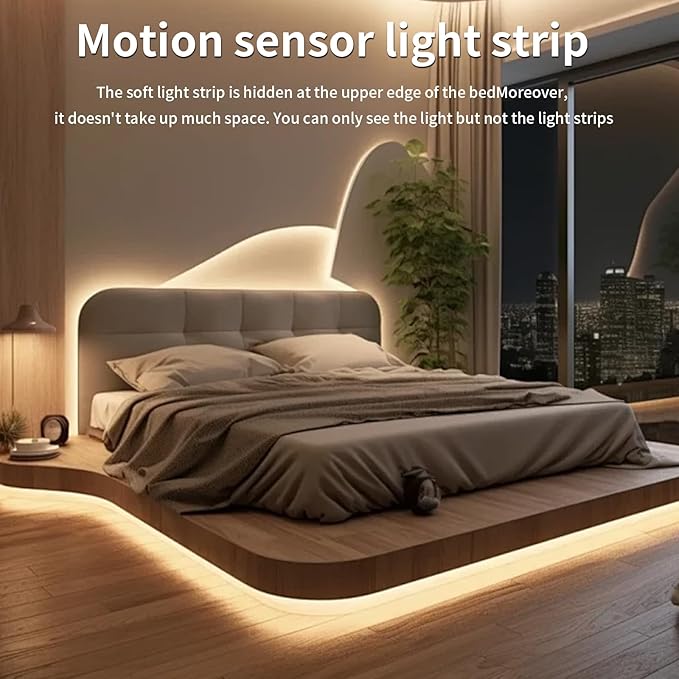2 pcs Battery Powered motion sensor light strip,indoor,closet lights,flexible self adhesive led strips lights,hallway light,warm bedside lights,stair,bedroom,kitchens,living room,corridors,Cabinet