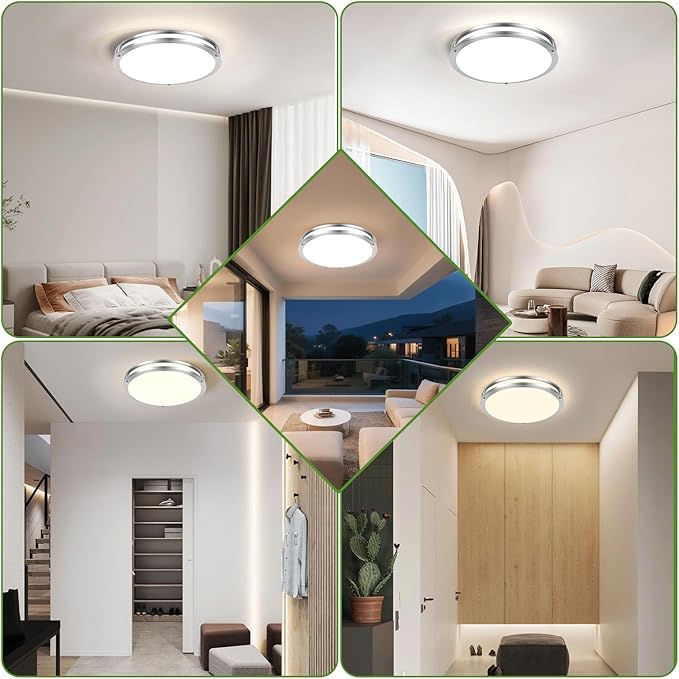 2-Pack Flush Mount LED Ceiling Light Fixture with Remote: 13Inch 36W Dimmable Modern LED Ceiling Lights, 2700K-6500K Adjustable 3600lm Super Bright Kitchen Lighting for Bathroom Hallway Brushed Nickel