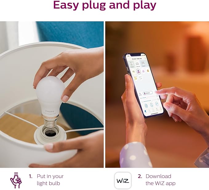 Philips Smart 60W A19 Daylight LED Bulb 4-Pack - E26- Indoor - Connects to Your Existing Wi-Fi - Control with Voice or App - Powered by WiZ Connected