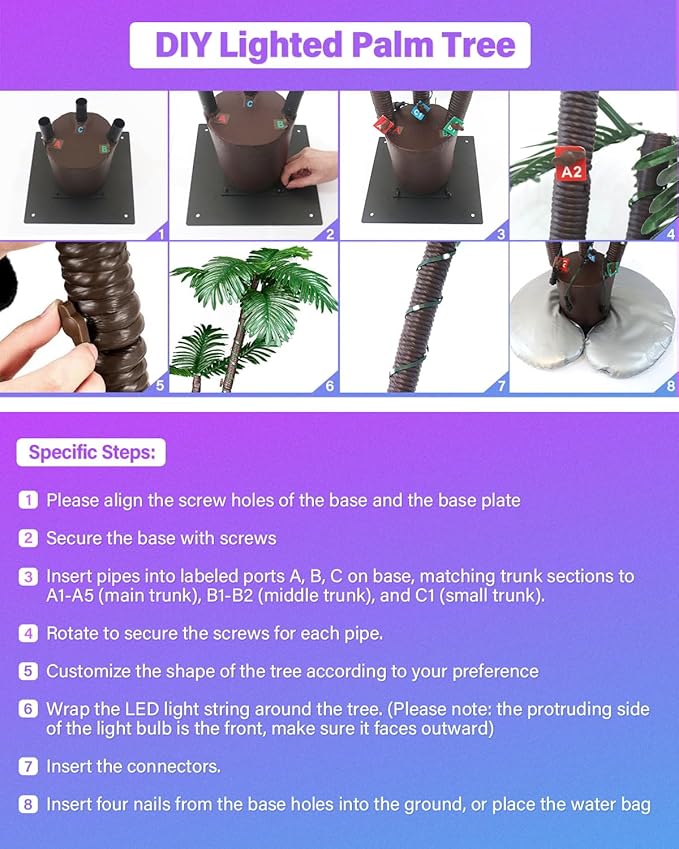 Smart Lighted Artificial Palm Tree 6 Feet for Tiki Bar Outside Patio, RGB Color Changing Christmas Tree 208LED, DIY Light Show, Music Sync Light up Pool Yard Tropical Fake Plant Light Indoor Decor
