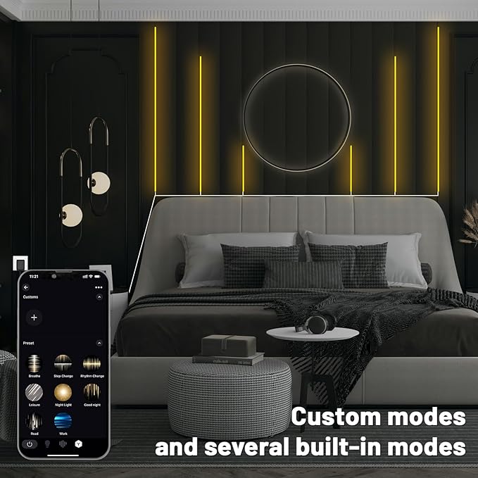 Lichaser 6 Rolls 3.28ft WiFi Flexible COB LED Lights for Wood Slat Wall Panels in Parallel, Acoustic Panel LED Strip Compatible with Alexa, 3000K Dimmable Strip for Acoustic Panels, Shelves Lighting