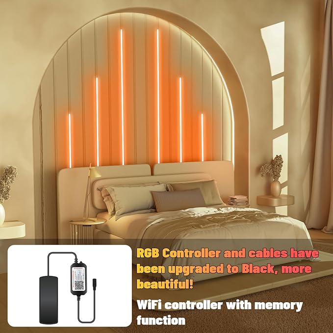 Lichaser RGB Black Smart Recessed Lighting for Acoustic Panel, 6 Pcs WiFi LED Strip Light for Wood Slat Wall Panel Compatible with Alexa, Self-Adhesive Smart LED for Slat Wall (2*36+2*24+2*16 in)