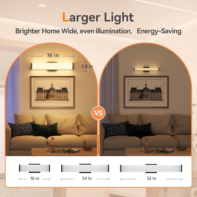 Amico Bathroom Light Fixtures, 16 inch Dimmable 5CCT Led Modern Vanity Lights for Bathroom, Black Wall Lamp for Mirror, Living Room, Kitchen, Hallway, Cabinet Porch-ETL Certificated
