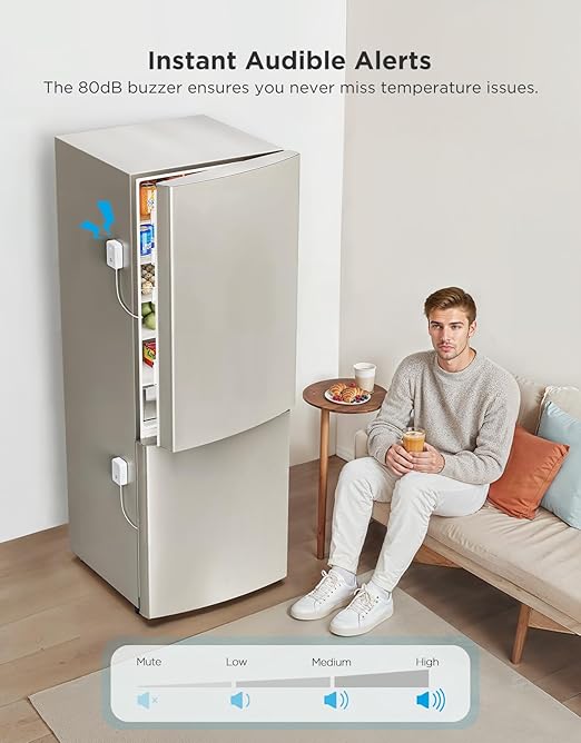 GoveeLife Refrigerator Freezer Thermometer 1 Pack, Bluetooth Temperature Sensor with Alarm, Smart APP Alerts for Fridge/Freezer/Tub(WiFi Gateway Not Included)