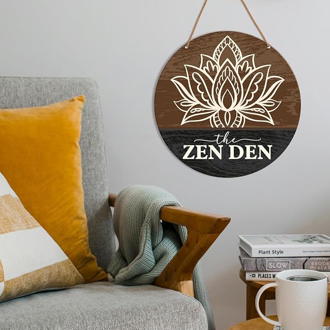 HSNBT Zen Den Room Wall Decor, Yoga Studio Room Wall Decor Meditation Spiritual Room Door Lotus Flower Wooden Hanging Sign Decorations, Gifts for Meditation Yoga Lover