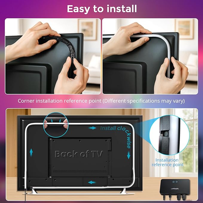 LightingWill 9.8ft LED TV Backlight Strip for 40-50 Inch TVs, Smart RGB-IC TV Backlight Sync to Screen with 4K HDR HDMI Sync Box, Compatible with Alexa & Google Home