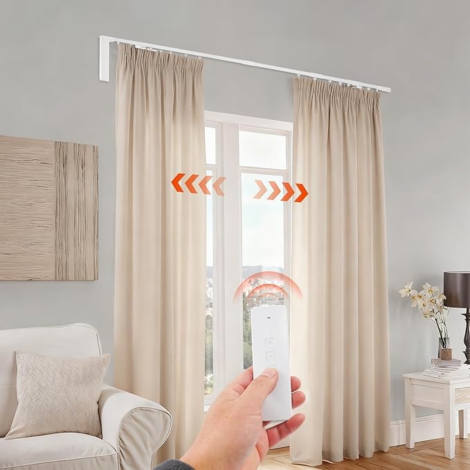 Electric Curtain Tracks, 47.2-86.6in Motorized Curtain Rod System with 3 Control Methods, Low Noise, Automatic Curtain Opener Ceiling Track for ＜2.2m/7.21ft, Load Capacity 88.18lbs