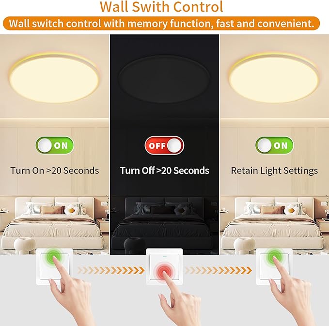Flush Mount Ceiling Light with Night Light, 15in LED Ceiling Lights with Remote Control, 1800K Nightlights & 3000-6500K Dimmable Lamp Fixture, 36W 3600LM Low Profile for Bedroom, White