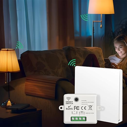 RGBZONE Self-Powered Wireless Remote Switch Kit, 10A AC85-240V No Rewiring 100FT Range RF433 Remote Control Switches for in-/Outdoor Lights (RF Switch and Receiver)