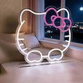 Hello Kit Mirror with Light Neon Signs for Room Decor, USB Powered Cute Cat LED Lights, Teen Girl Best Gift, Makeup Mirror Neon Sign Wall Decor (White)