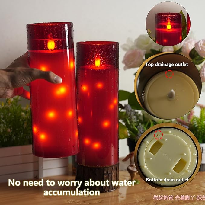 11" x 4" Large Outdoor Waterproof Flameless LED Candles with Remote and Timer,Acrylic Pillar Candles Battery Operated with Embedded Star String for Porch,Patio,Outdoor Decor,Set of 2(Red)