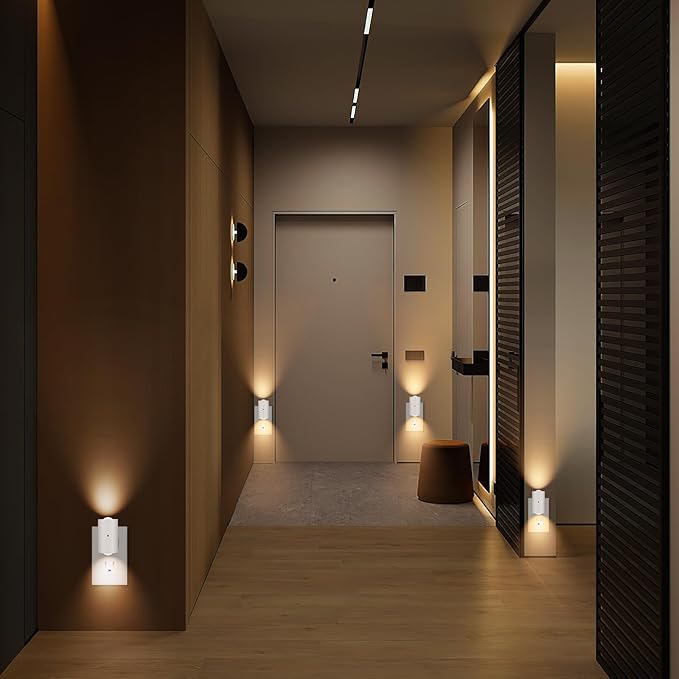 4 Pack LED Night Light, Dimmable Plug-in Wall Nite Light with Dusk to Dawn Auto On/Off, 180° Rotating Head, 2700K Warm White, 0-200 LM for Nursery, Hallway, Bathroom