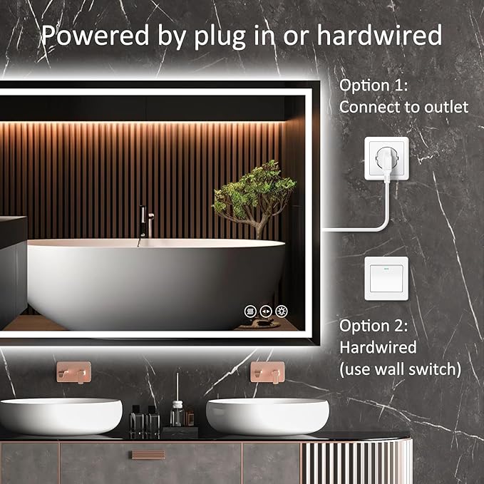 LED Bathroom Mirror 30x40 Inch Anti-Fog Bathroom Mirror with Lights, Wall Mounted Lighted Vanity Mirrors, Dimmable, Backlit + Front Lit, Smart Bathroom Vanity Mirror with 3 Colors Temperature