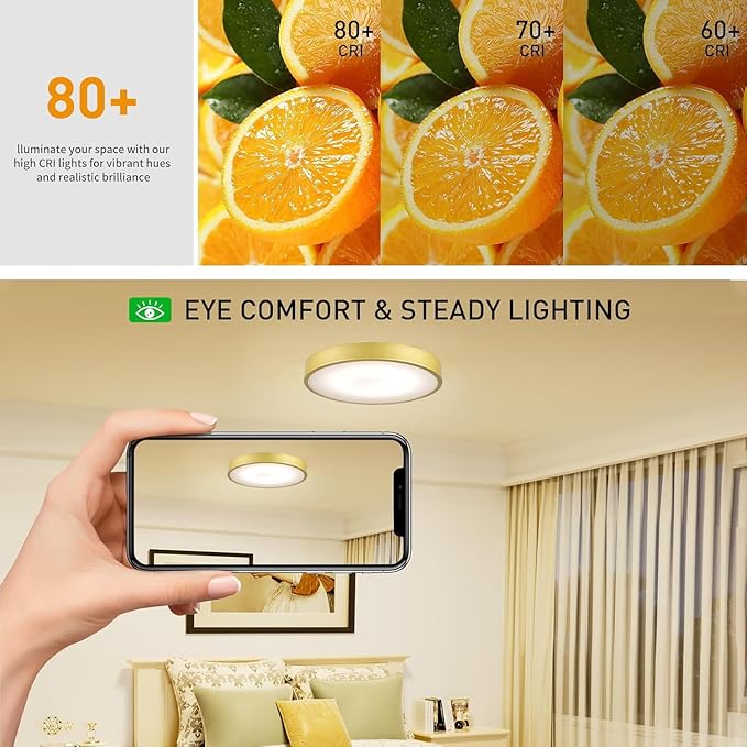 9 Inch Gold Metal Flush Mount LED Ceiling Light, 3000-5000k 20W Thin Round Modern Ceiling Light Fixture, Low Profile Ceiling Lamp for Bedroom, Living Room, Entryway, Bathroom, Kitchen