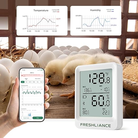 Freshliance Bluetooth Temperature Humidity Data Logger Recorder, Refrigerator Freezer Thermometer Hygrometer, Digital Remotely Temperature Humidity Monitor with APP Data Analysis, 2packs