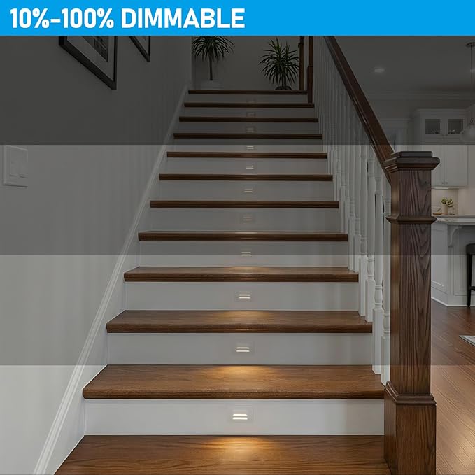 LEONLITE 5CCT 120V LED Step Lights, 3.5W Dimmable Horizontal Louvered Stair Lights Indoor Outdoor, Wet Location, CRI90, ETL, 2700K/3000K/3500K/4000K/5000K, Aluminum, White, Pack of 6