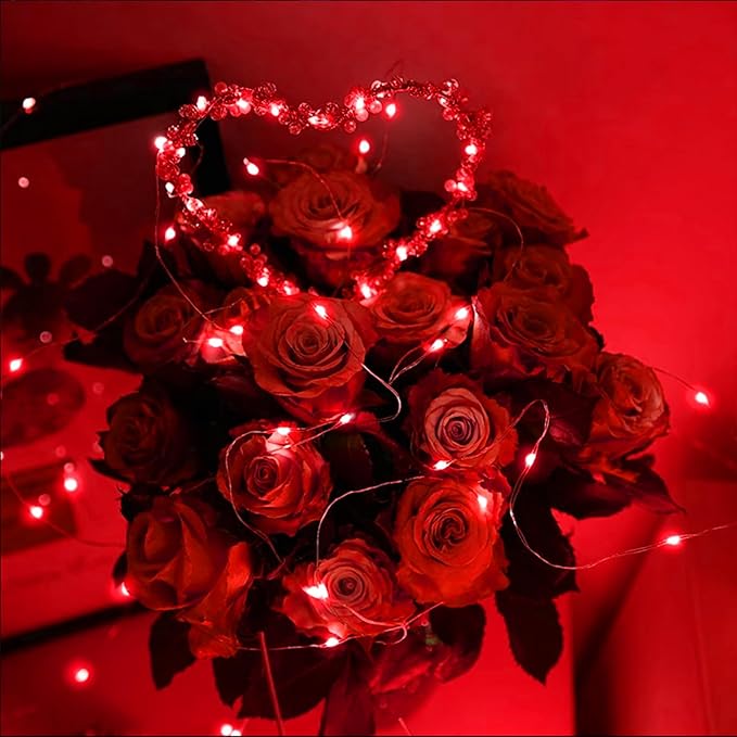 LAMPHOME 20 Pack red Fairy Lights, Battery Operated String Lights, 20 LED on 6.6FT Copper Wire Firefly Fairy for Wedding Party Mason Jar Christmas Bedroom Galentine's Day Valentine Day Decoration