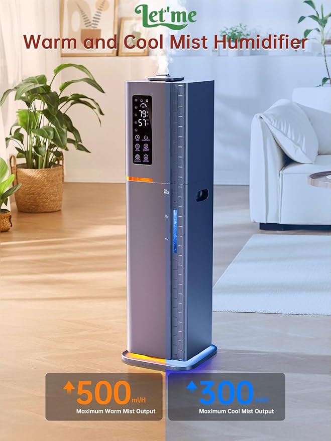 2.64Gal Humidifiers for Bedroom Large Room, Warm and Cool Mist up to 500ft², Ambient Light Top Fill Diffuser, 24H Timer, 3 Mist Modes, 35dB Quiet Humidifier for Home Office Plants