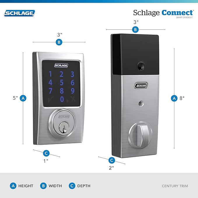 Schlage Connect Smart Deadbolt Lock with Touchscreen Keypad, Keyless Front Door Entry, Z-Wave Plus Compatible, Satin Chrome, BE469ZP CEN 626