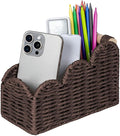 CubesLand Bedside Table Desk Organizer Caddy, Remote Pen&Pencil Holder Cup, Makeup Brush Holder w/Scalloped Perfect for Home, Office Desk, Living Room Table Decor, 3 Slots Brown