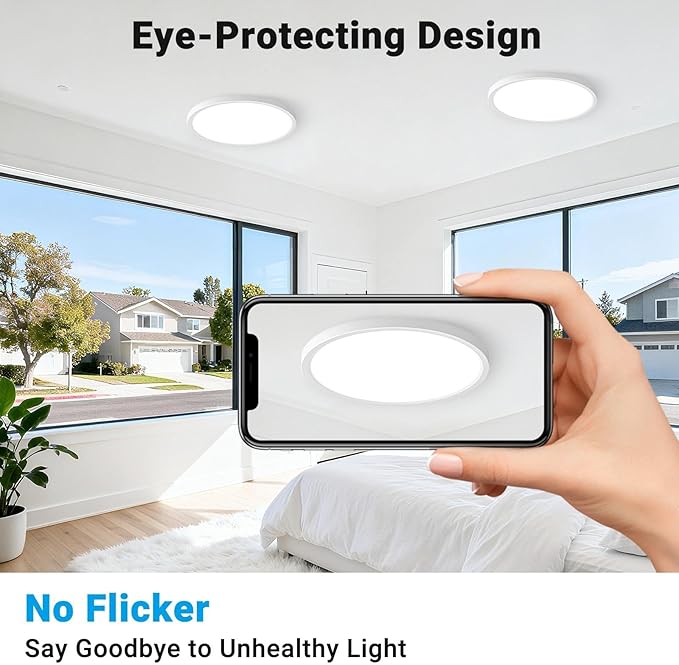 2 Pack LED Flush Mount Ceiling Light,9Inch 18W,3000K/3500K/4000K/5000K/6500K 5 Color Temperatures Ceiling Light Fixture for Kitchen Porch Hallway Bedroom Bathroom and Closet,White