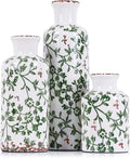 Green Ceramic Vase Set - 3 Chinoiserie Green Floral Vases, Farmhouse Country Flower Vase Home Decor, Living Room Decoration, Table Decoration, Fireplace Decor, and Entrance Decorations Centerpiece
