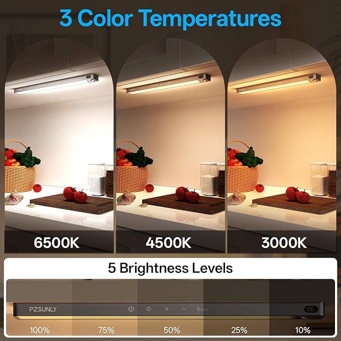 14.2inch Under Cabinet Lighting Wireless,Rechargeable Motion Sensor Light Indoor,3 Colors Dimmable,Magnetic Closet Lights with Remote,Under Counter Lights for Kitchen,Dark Gray 5Pack
