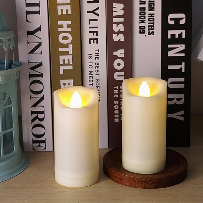 LED Battery Operated Candles 2"x4" Plastic Flickering Flameless Candles with Timer/Remote Outdoor Waterproof Wedding Party Halloween Christmas Decoration Realistic Slim Tall Pillar Candles