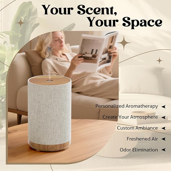 Essential Oil Diffuser with Fabric Cover, Small Portable Aroma Diffuser for Home 120ml, Ultrasonic Aromatherapy Oil Diffuser with 7 Colors LED, Auto Shut-Off Function, Mini Humidifier for Bedroom