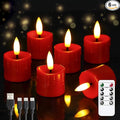 Rechargeable Flameless 1.6" x2.5" Tea Light Candles with Remote & Type-C Charging Cable, Timer LED Flickering Red Plastic 6pcs Mini Dripping Wax Votive Tealight