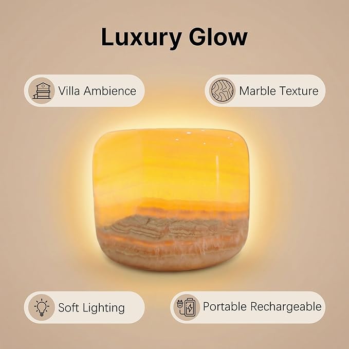 Marble Lamp Night Light Touch Bedside Table Lamp for Bedroom,Type-C Rechargeable Small Desk Bedside Small Lamps,Eye Caring Dimmable LED Ambient lamp (Amber Jade)