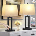 Table Lamp Set of 2 with USB C+A Ports & AC Outlet, Bedside Lamps, Modern Bedroom Lamps, Black Lamps for Bedroom Living Room,Nightstand Lamp（Push Button Swich/NO dimming