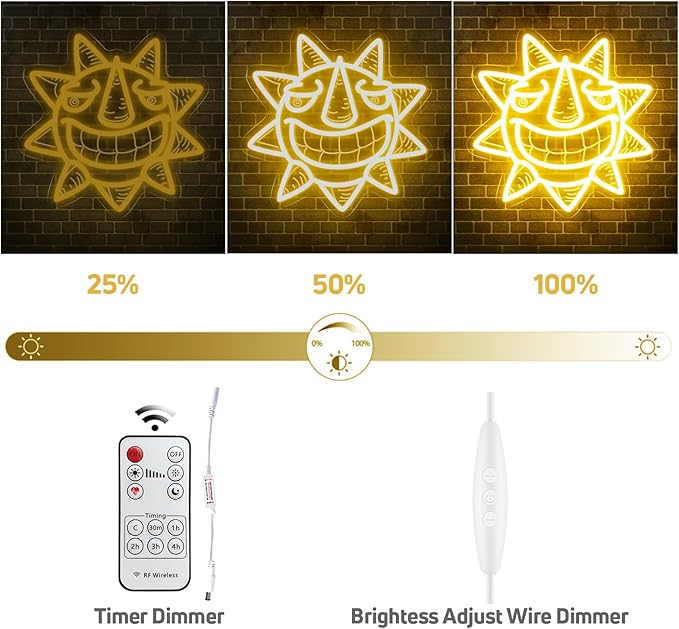 Sun Neon Sign, Yellow Burning Passion Laughing Sun Led Sign for Wall Decor with Remote Dimmer, Retro Vintage Psychedelic Mystic Sun Neon Light for Christmas Bedroom Party Gift - 10''