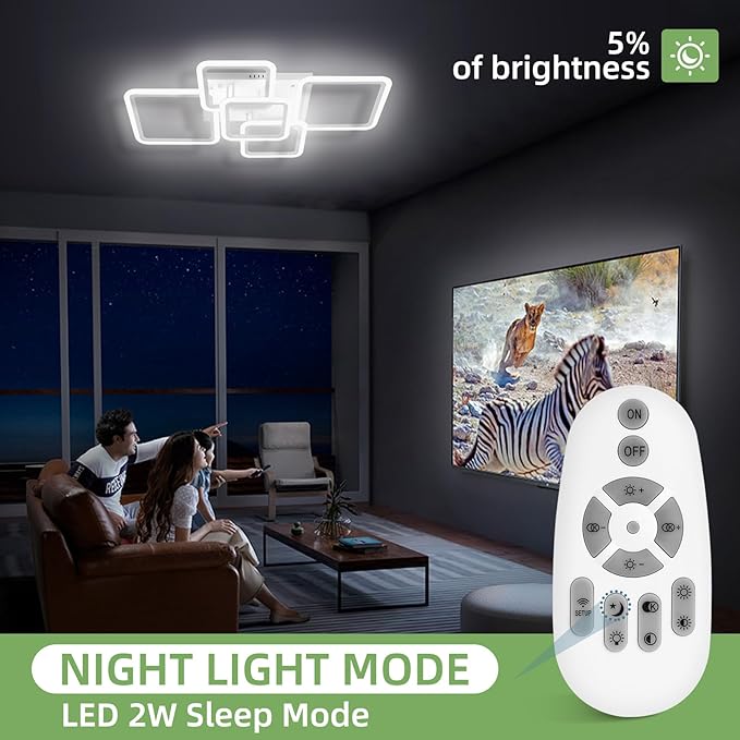Modern LED Ceiling Light 5-Square Dimmable White Flush Mount LED Flower Ceiling Light with Remote for Living Room