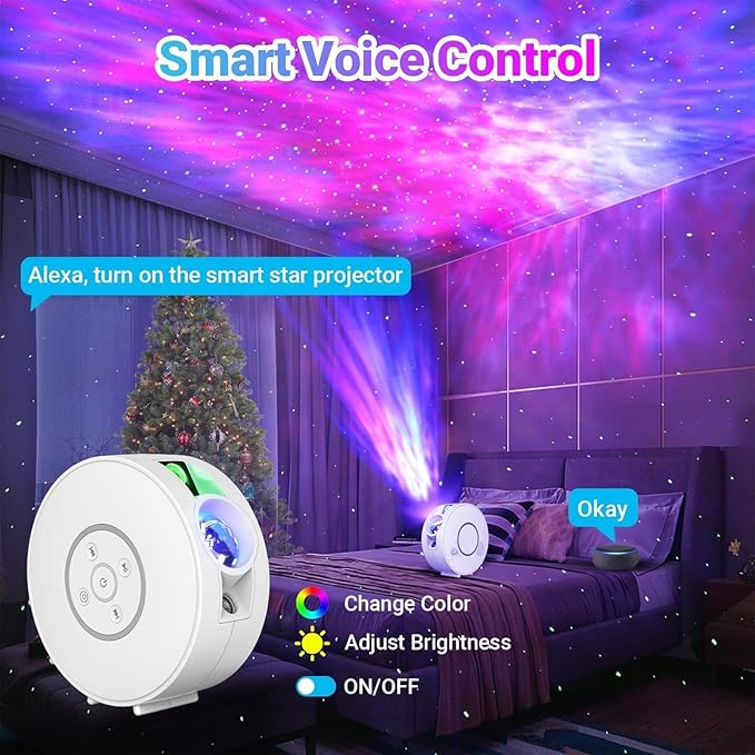 NUNET Smart Galaxy Star Projector for Bedroom - APP Voice Control Bluetooth Speaker, Rotatable Nebula Night Light with 6 HD Slides & 37 White Noises Timer, Kids Ceiling Sky Stars Room Decor Light