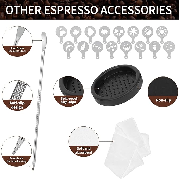 Gmnuiy51mm Coffee Tamper Set 24PCS, Espresso Accessories Kit Barista Kit,316stainlesss Tamper & WDT Tool,316stainlesss Frothing Pitcher, Stirrer, Tamper Mat, Latte Art Pen Coffee puck screen
