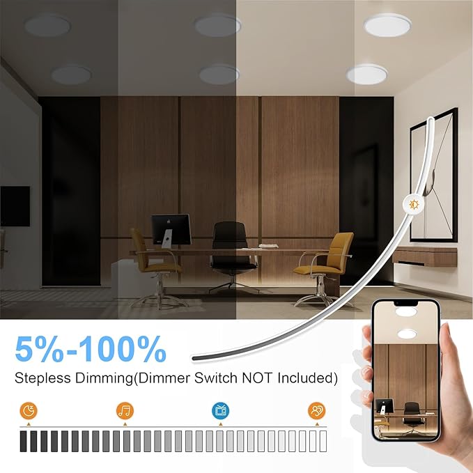 6Pack LED Flush Mount Ceiling Light: 12 inch Super Slim Dimmable & 5CCT (2700-6000K) Kitchen Lighting Fixtures Ceiling - 24W White Low Profile Ceiling Lamp for Bedroom Garage Hallway