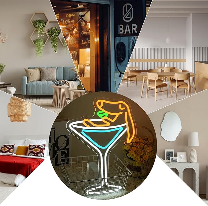 Dachshund Neon Sign for Wall Decor, Dog Martini Bar Neon Light, USB Powered Dachshund Martini LED Light up Sign for Bedroom, Bar,Man Cave,Home, Party