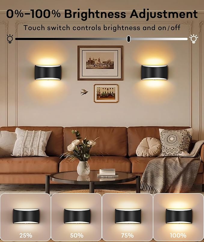 Lightess Sconces Wall Decor Set of 2, Modern LED Hardwired Wall Lights, 3000K Up and Down Wall Mount Lamp, Black Indoor Sconces Wall Lighting for Living Room Bedroom Hallway Corridor (Warm White)