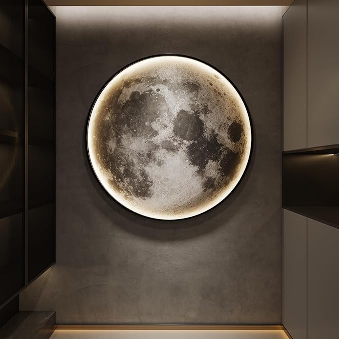 Troartos Dimmable LED Light Moon Wall Art Decor for Living Room, Modern Minimalist Black and White Artwork for Walls, Remote Control Lighted Lamp Wall Decor for Bedroom, Dining Room, Hallway, Office