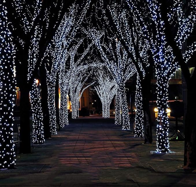 Indoor Christmas String Lights - 220 LEDs 82ft/25m 8 Modes End-to-End Plug in Outdoor Waterproof Decorative Fairy Twinkle Halloween Light for New Year/Tree/Wedding/Thanksgiving Day/Patio - Cool White
