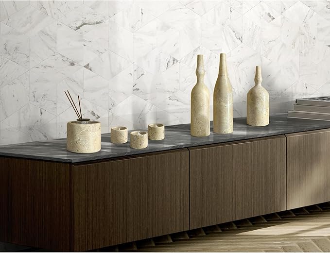 Glod Yellow Beige Marble Living Room Accessories Set Marble Beige+Gold Luxury 7 Pcs Sculptural Decor Elegant Indoor Decor