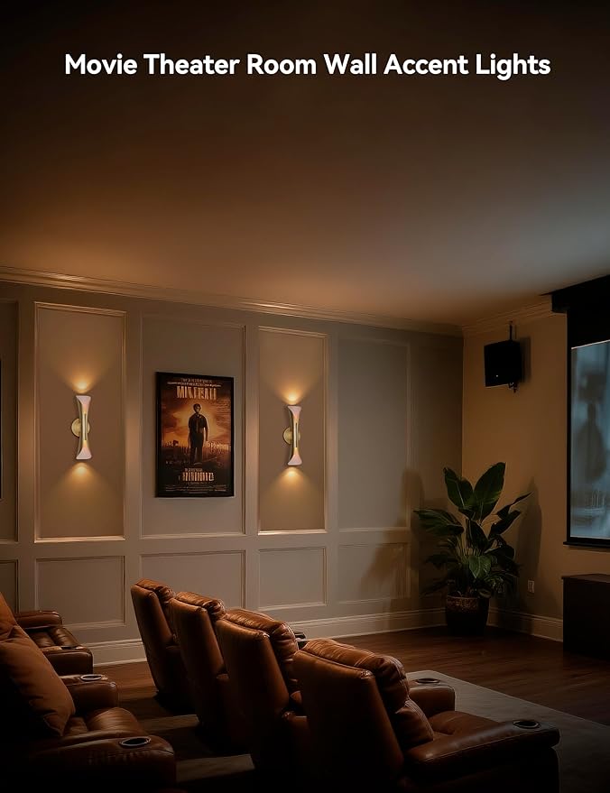 Tubicen Wall Sconce Gold Mid Century Modern Movie Theater Sconces Wall Lighting Up Down Hardwired Indoor Dimmable Wall Lights for Living Room Bedroom Hallway Stairway 15.7" H